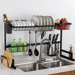 Brand Custom Stainless Steel Utensil Organizer 2 Tiers Draining Rack Kitchen Storage Rack Dish Rack Chopping Board Holder