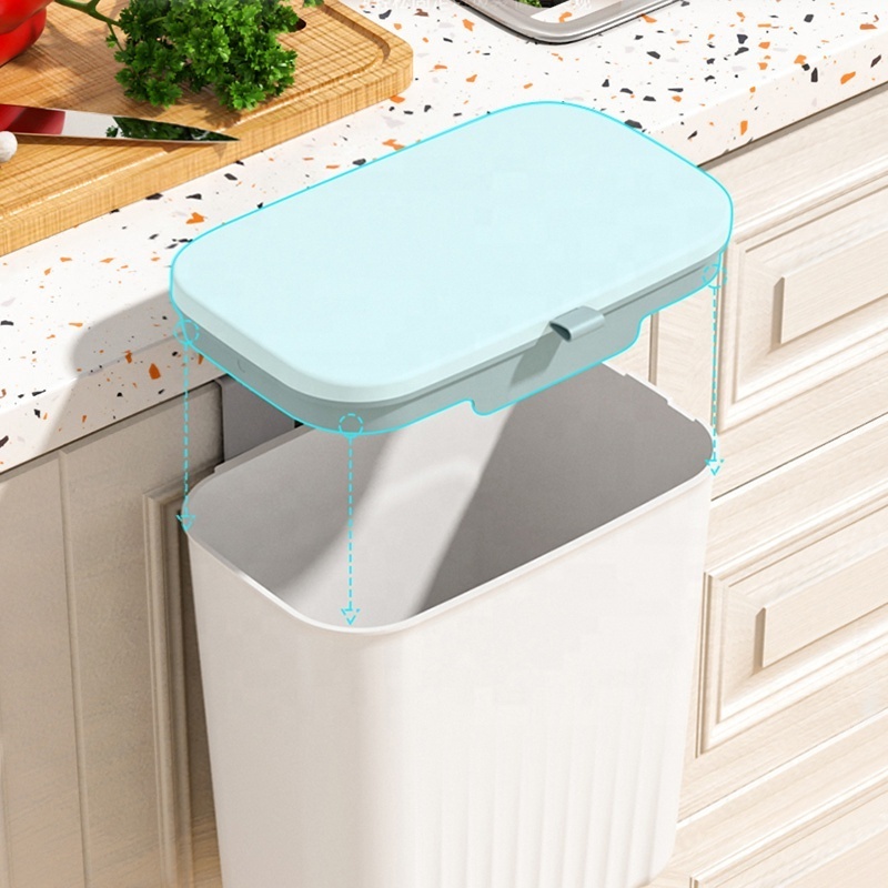 9L Kitchen Rectangular Trash Bin With Lid Household Cabinet Door Kitchen Waste Storage Bucket