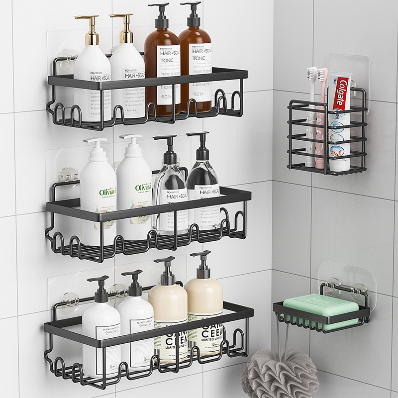 High Quality Stock Drilling Reusable Stainless Steels 3 Set No Nailing Removable Wall Mounting Bathroom Rack Shelf