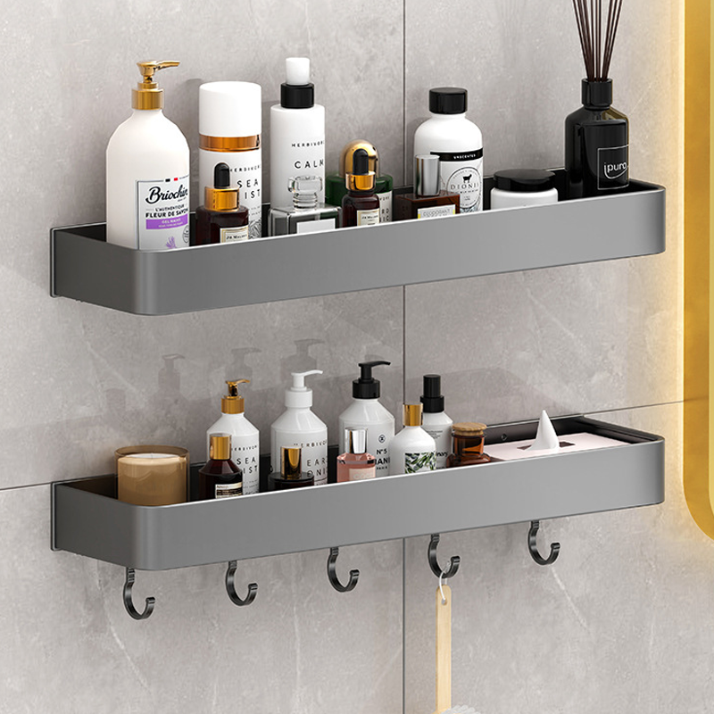 No Drilling Adhesive Large Shower Organizer Shelf Black Wall Mounted Shower Caddy