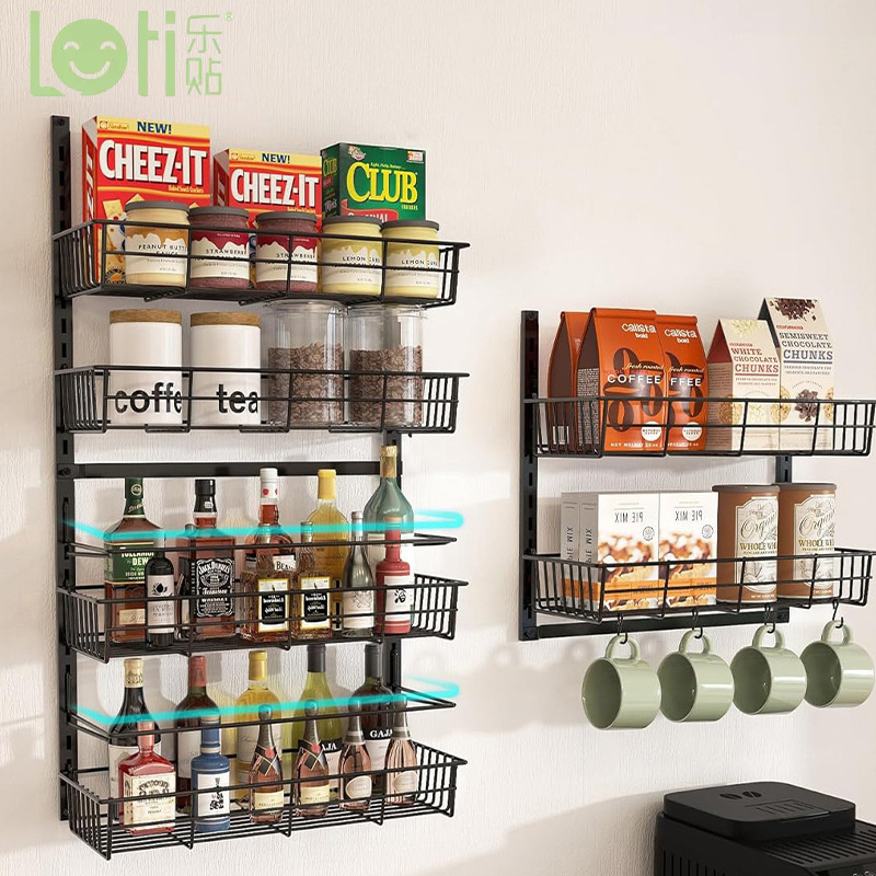 6 Tier Hanging Metal Iron Magnetic Door Rack Wire Shelves Wholesale Kitchen Wall Mesh Mount Spice Rack Organizer