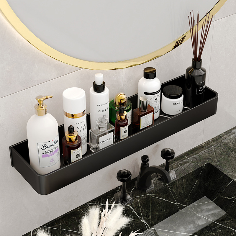 No Drilling Adhesive Large Shower Organizer Shelf Black Wall Mounted Shower Caddy