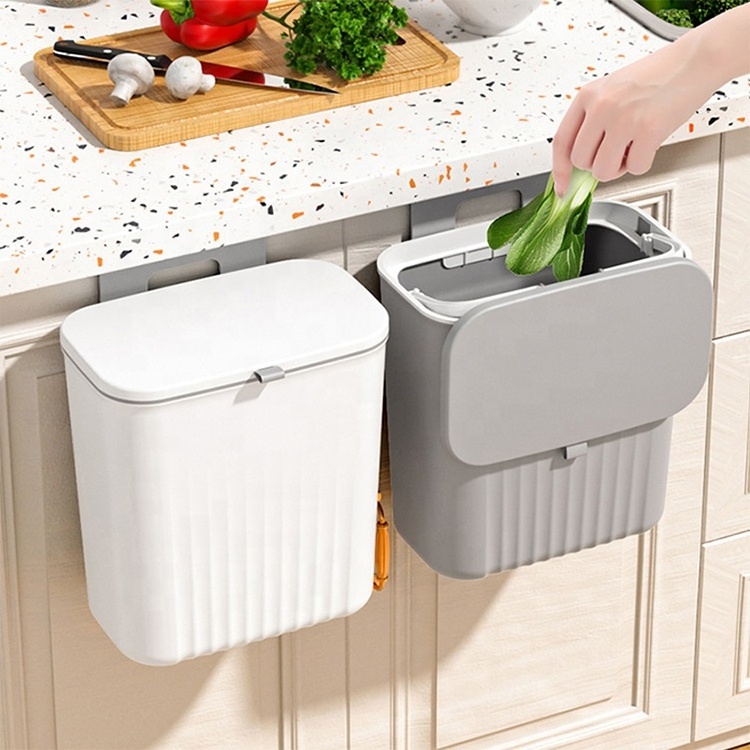 9L Kitchen Rectangular Trash Bin With Lid Household Cabinet Door Kitchen Waste Storage Bucket