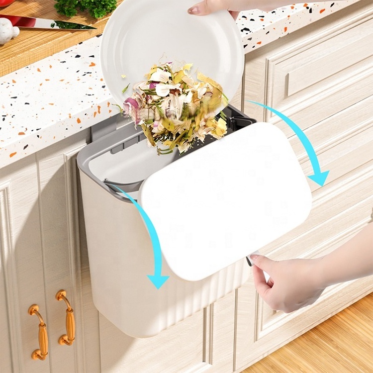 9L Kitchen Rectangular Trash Bin With Lid Household Cabinet Door Kitchen Waste Storage Bucket