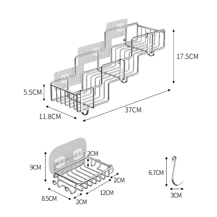 Wall Mounted Stainless Steel Bathroom Self Adhesive Rectangular Shower Caddy For Storage Shampoo