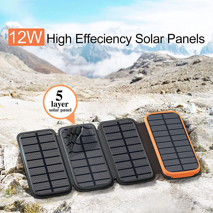 2024 Hot Sale Hiluckey Portable Charger 4 Solar Panels 20000Mah Solar Power Bank With Led Flashlight