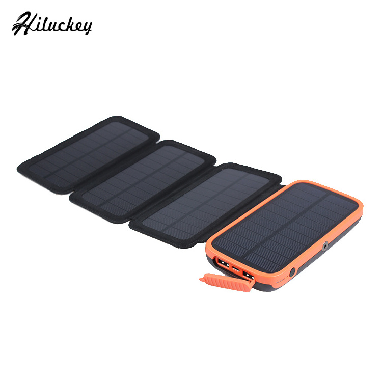 2024 Hot Sale Hiluckey Portable Charger 4 Solar Panels 20000Mah Solar Power Bank With Led Flashlight