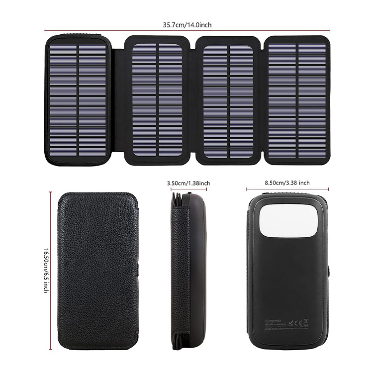 Hiluckey Outdoor Solar Charger 20000Mah Solar Power Bank With 4 Foldable Panels