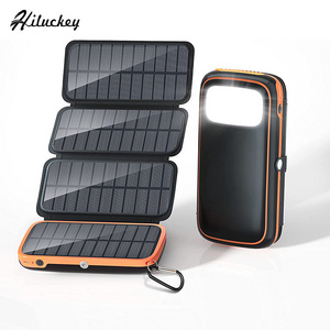 Hiluckey Hot Sale Solar Power Bank 20000mAh Solar Charger Portable Solar Power Charger with 4 Solar Panels Fast Charging