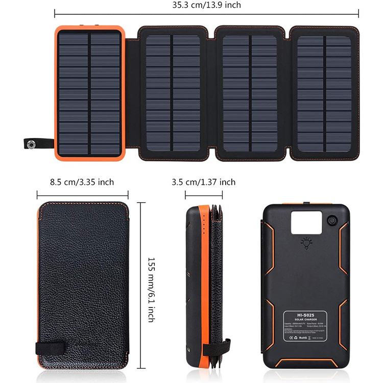 Hiluckey New  External Battery Pack 4 Foldable Solar Charger Portable Solar Power Bank for Travel