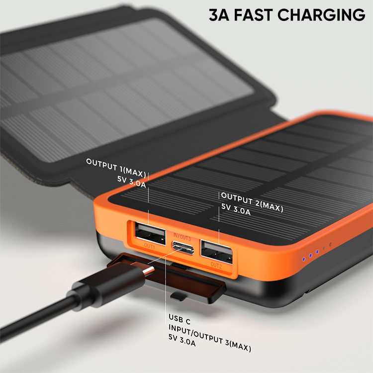 Hiluckey Fast Charging 20000 mAh Foldable Outdoor Portable Solar Charger 20000mAh Powerbank Solar Power Bank With Led Lights