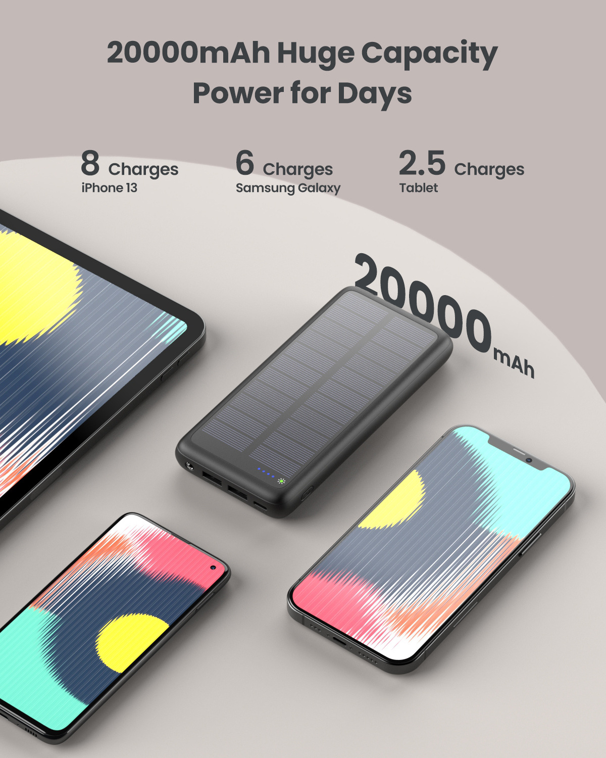 Custom Solar Panel Powerbank Waterproof Portable Dual USB Type C Solar Charger 20000mAh Solar Power Banks For Cell Phone