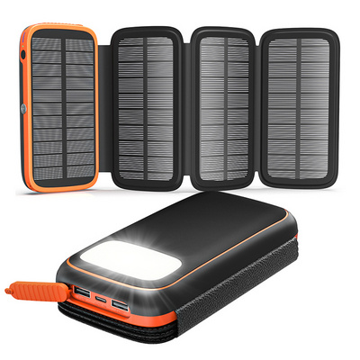 Hiluckey Outdoor Solar Charger 20000Mah Solar Power Bank With 4 Foldable Panels