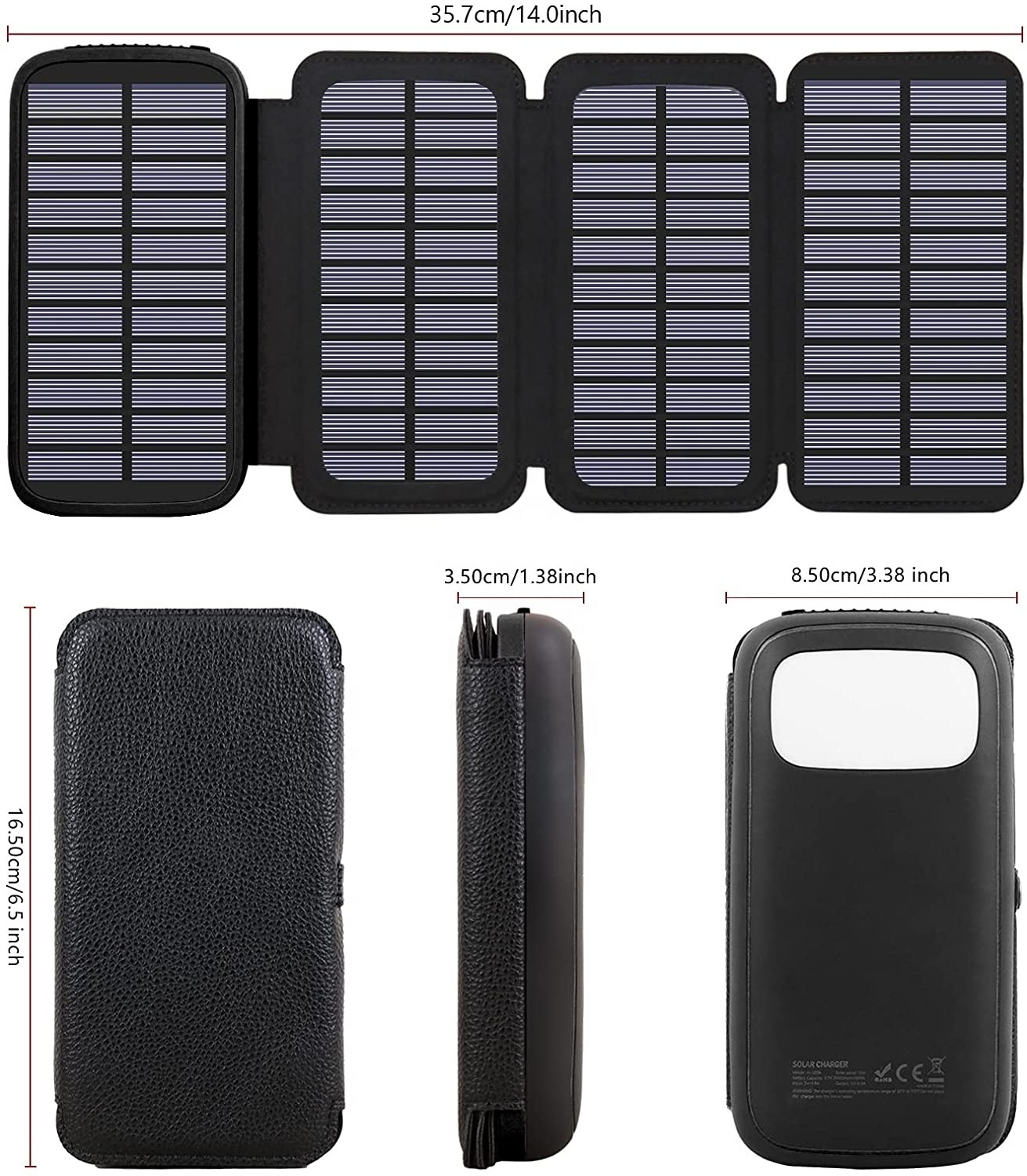 Factory Directly 20000Mah Outdoor Solar Power Bank 4 Foldable Solar Panels Phone Charger