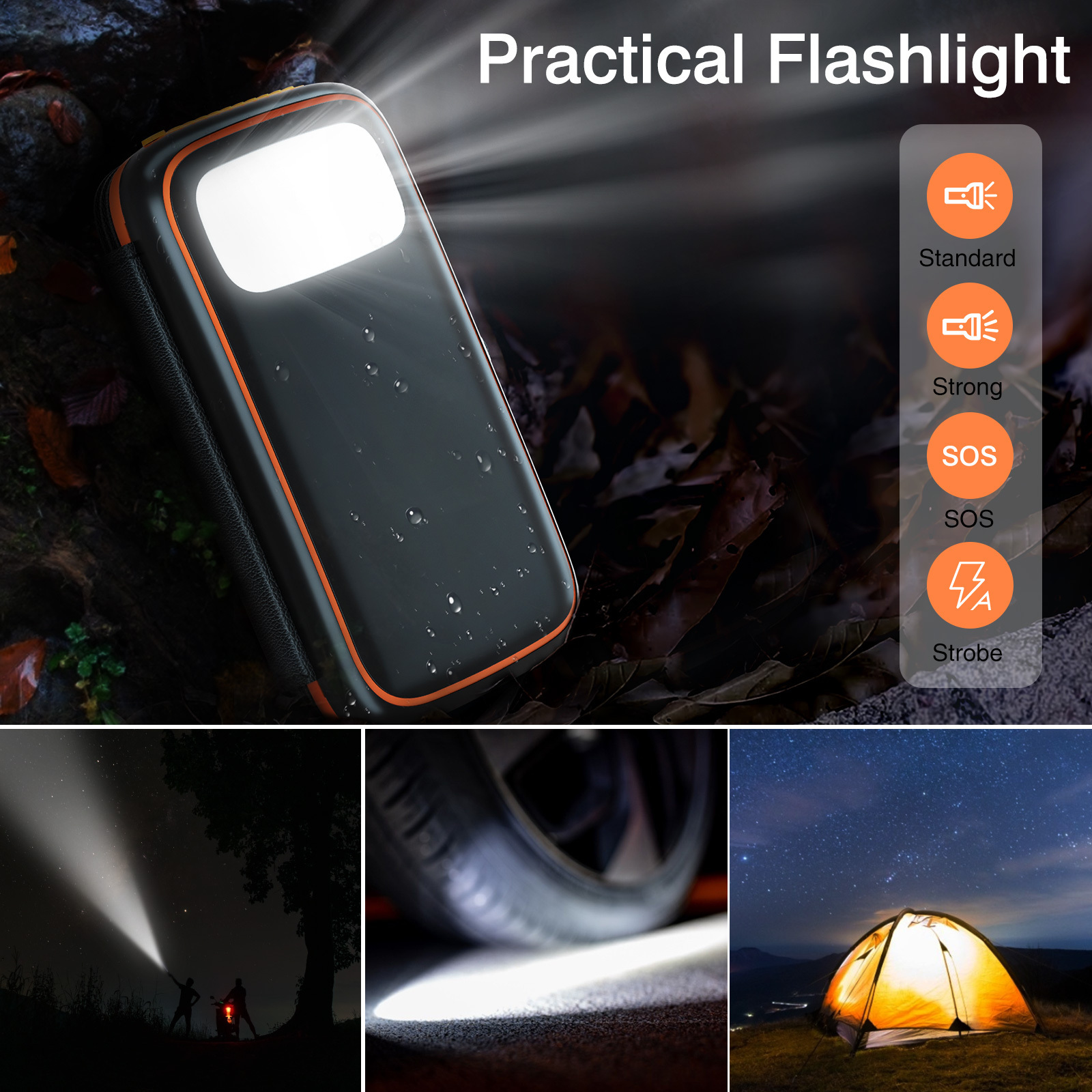 Hiluckey 2024 Hot Sale Led Flashlight Portable Battery Foldable 20000Mah Solar Panels Charger Solar Power Bank