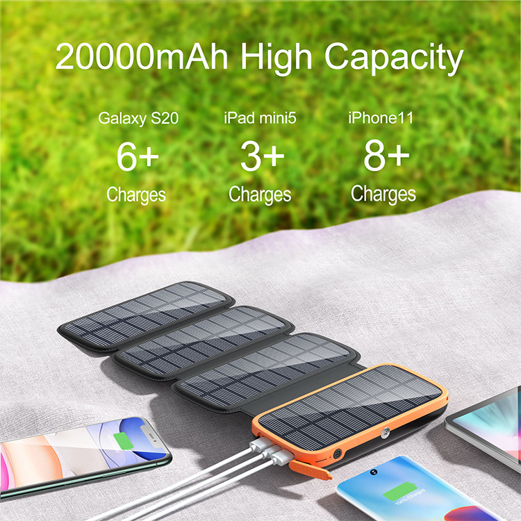 Outdoor 20000Mah Portable Solar Charger Waterproof Solar Power Bank Panel Charger