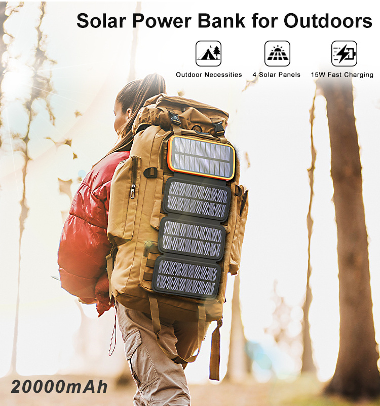 Outdoor Foldable Waterproof Solar Panel 20000Mah Usb Fast Charger Solar Power Bank