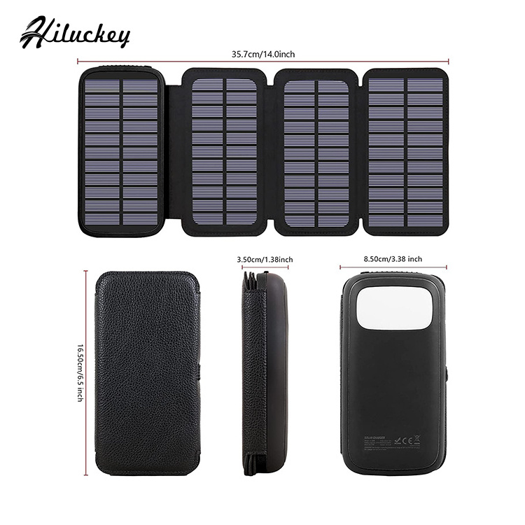 Hiluckey Best Sale Portable Power Bank Charger Solar Outdoor with LED Light Power Banks 20000mAh