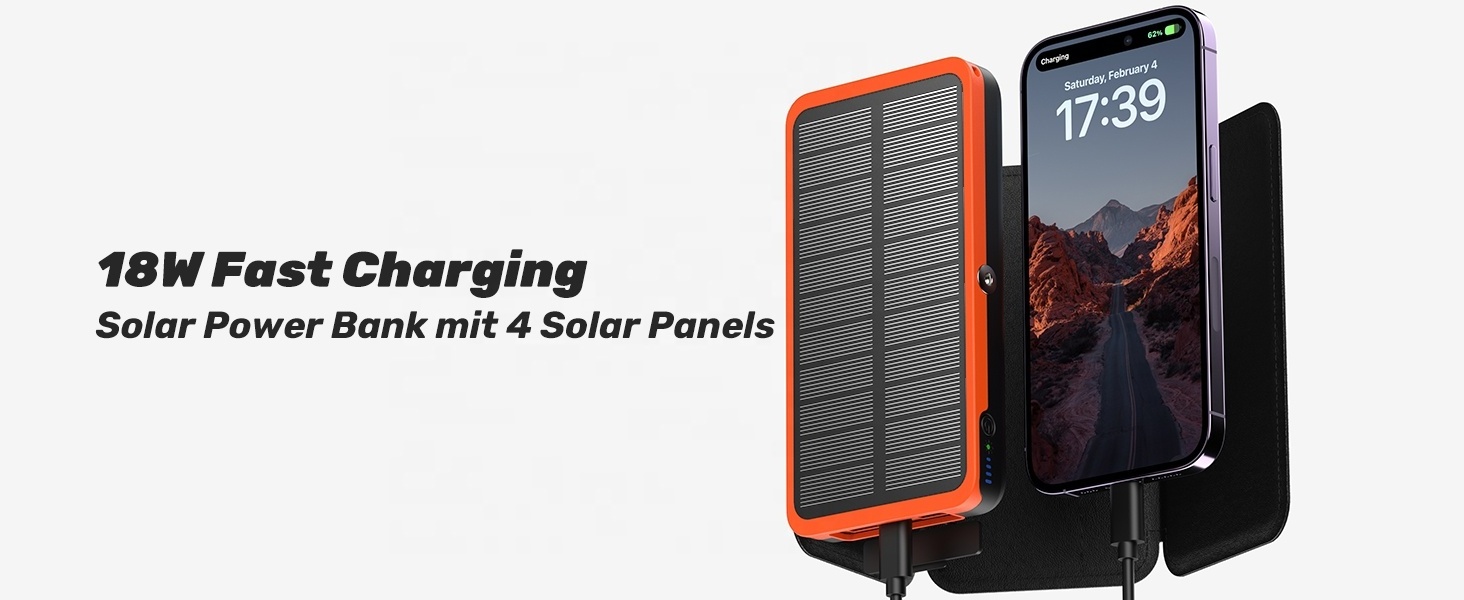 2024 Hot sell New Trending  Foldable Waterproof High Capacity 20000Mah Solar Charger Outdoor Travel Mobile Solar Power Bank