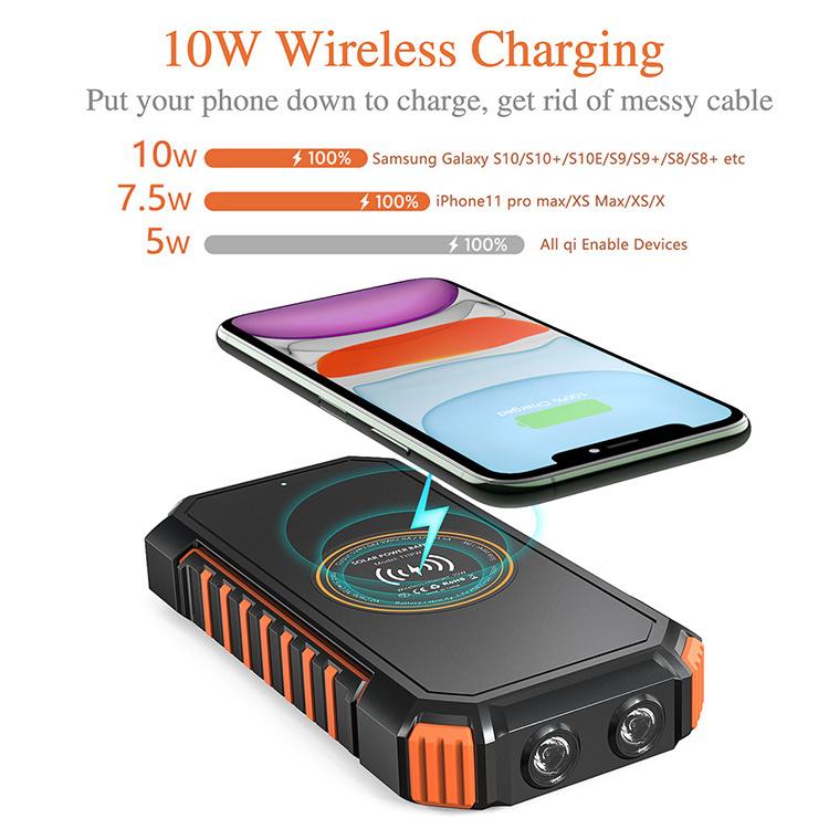 2024 Hot Sale Outdoor Portable Powerbank Wireless Phone Solar Charger 20000Mah Solar Power Bank For Cell Phone