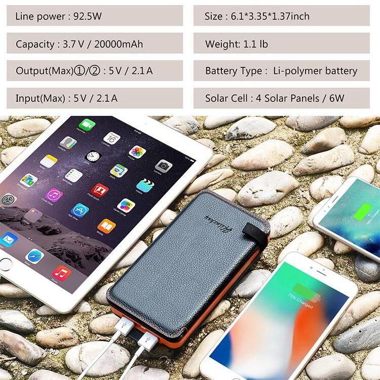 2024 Waterproof 4 Panels 20000Mah Solar Power Bank  Outdoor Solar Charger