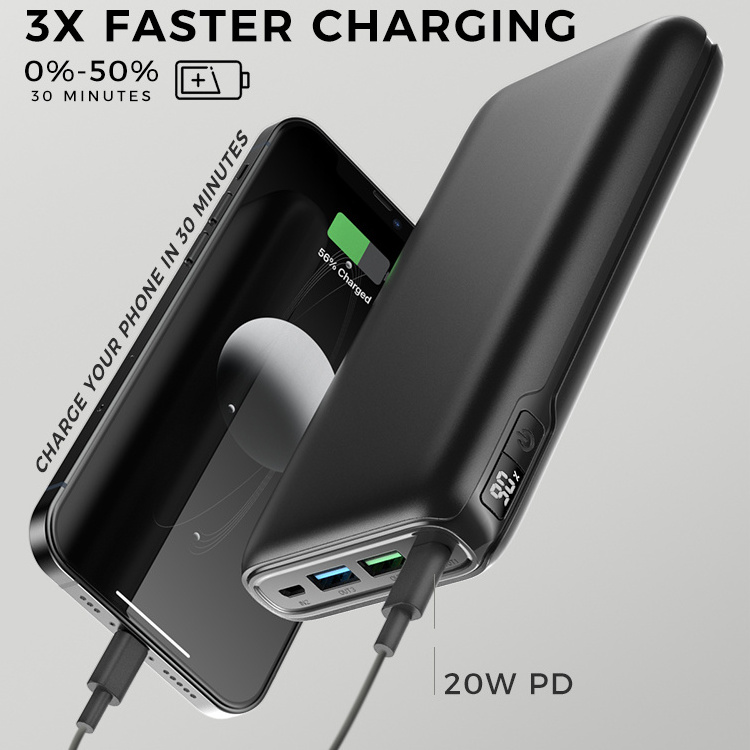 20000mAh QC 3.0 20W Fast Charging Portable Phone Power Bank for iPhone Samsung