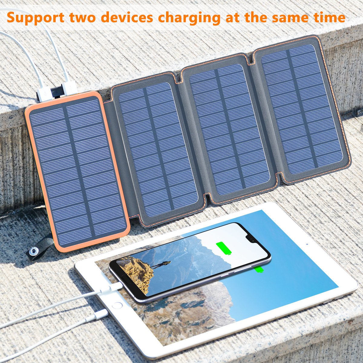 Hiluckey Waterproof Outdoor Solar Power Bank 20000mAh Dual USB Travel Portable Solar Mobile Phone Charger  For Camping