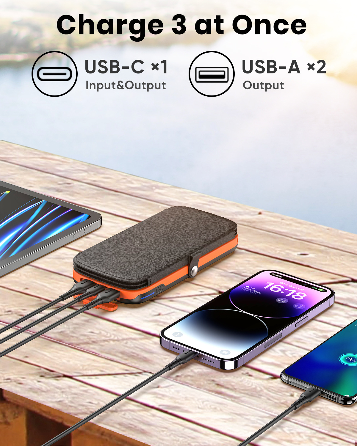 2024 new products solar powerbank with multi-panel LED light solar charger