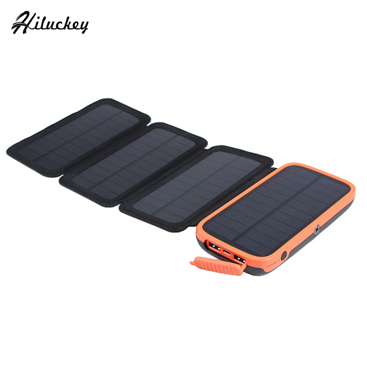 Hiluckey 2024 Hot Sale Led Flashlight Portable Battery Foldable 20000Mah Solar Panels Charger Solar Power Bank