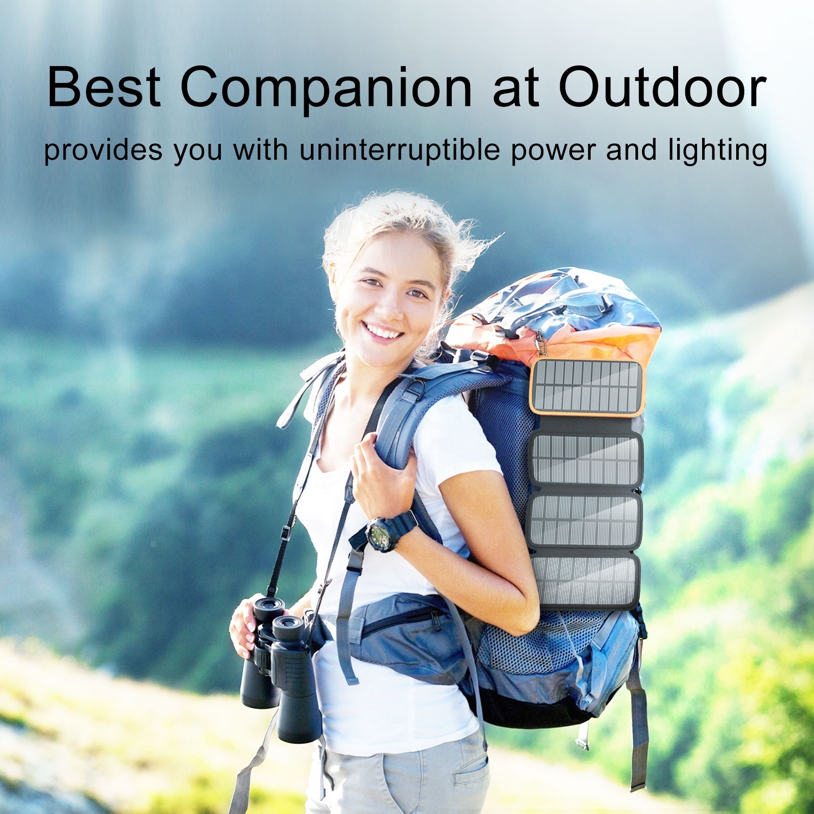 Factory Directly 20000Mah Outdoor Solar Power Bank 4 Foldable Solar Panels Phone Charger