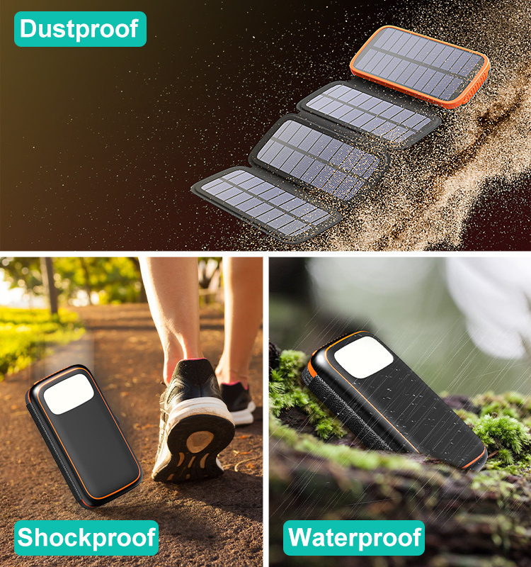 High Quality Fast Charging 4 Solar Panels Usb C Power Bank 20000Mah Solar Charger