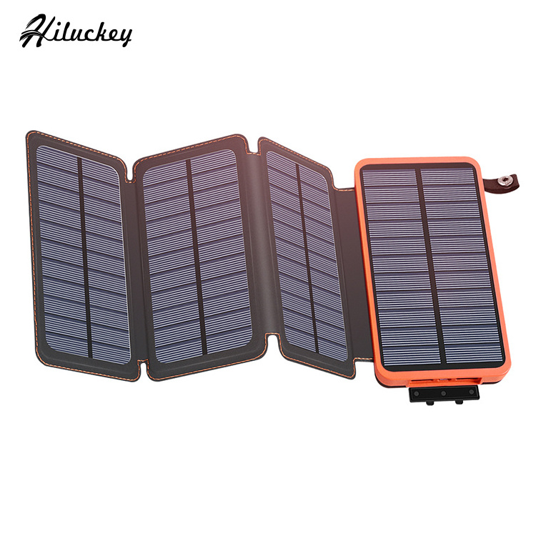 Hiluckey Hot Sale Foldable Power Bank Outdoor Portable Solar Phone Charger with LED Light Power Banks 16000mAh