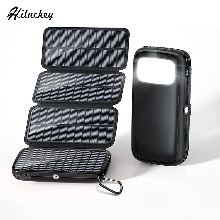 Hiluckey Best Sale Portable Power Bank Charger Solar Outdoor with LED Light Power Banks 20000mAh