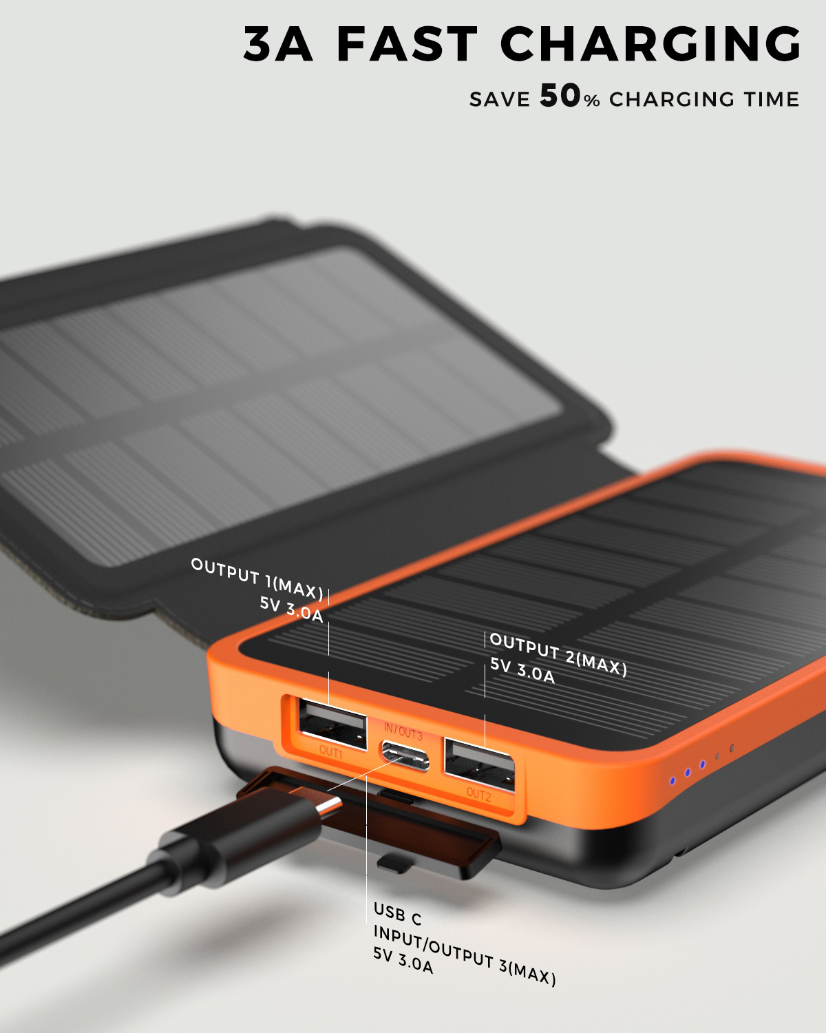 Hiluckey Professional Light Weight 4 Solar Panels Battery Chargers 16000Mah Power Bank for Samsung