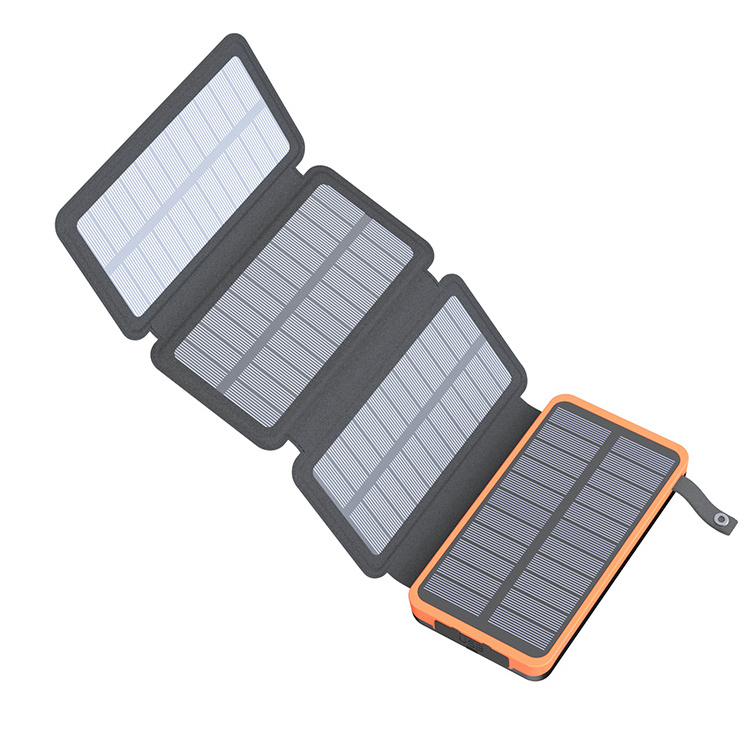 Hiluckey New  External Battery Pack 4 Foldable Solar Charger Portable Solar Power Bank for Travel