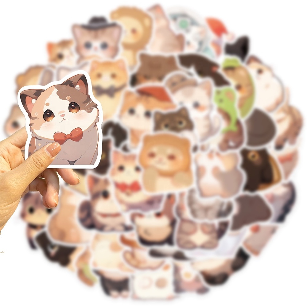 yuwei 50Pcs Cartoon Big Eye Cat Scrapbook Graffiti Stickers Decorative Cup Guitar Laptop Luggage Vinyl Waterproof Stickers