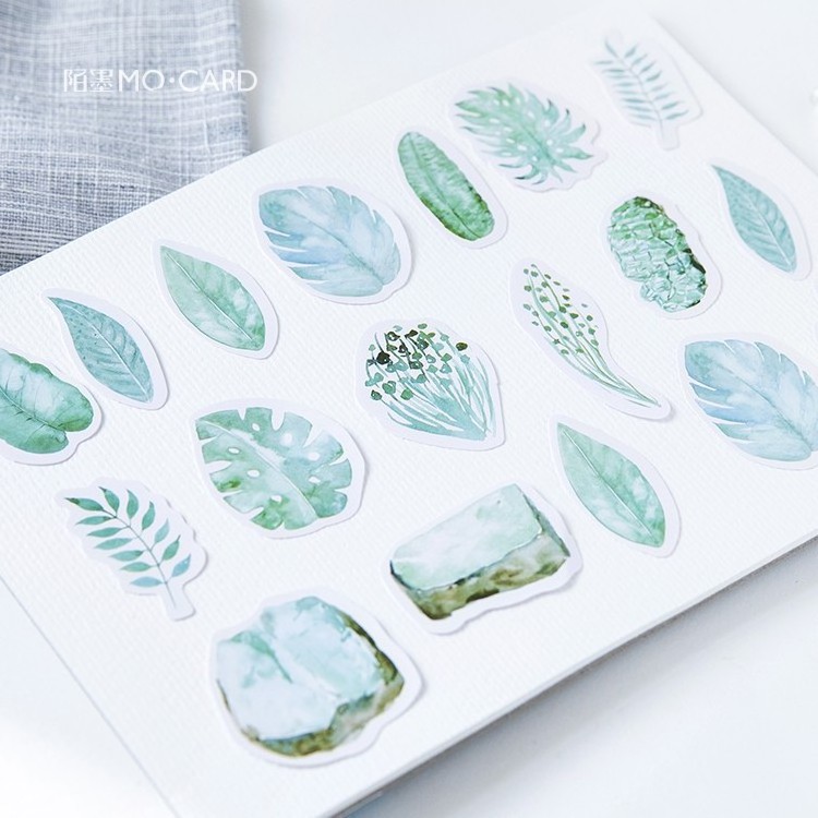 yuwei 45pcs/box Mint Diary Series Paper Sticker Green Leaves Decoration DIY Diary Scrapbooking Sticker School Office Supplies