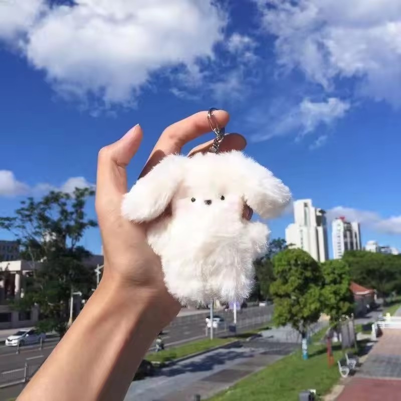 YUWEI  New Model Backpack Cream Fluffy Bunny Dolls Pendants Car Key Ring Cute Personalized Cartoon White Rabbit Plush Keychain