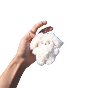 YUWEI  New Model Backpack Cream Fluffy Bunny Dolls Pendants Car Key Ring Cute Personalized Cartoon White Rabbit Plush Keychain