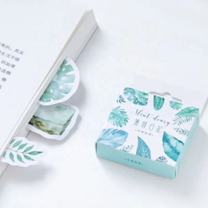 yuwei 45pcs/box Mint Diary Series Paper Sticker Green Leaves Decoration DIY Diary Scrapbooking Sticker School Office Supplies