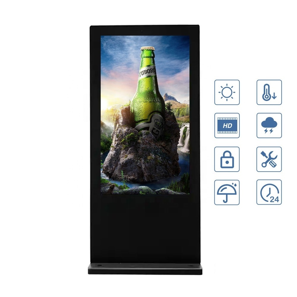 YUWO HD LCD Outdoor IP65 3500LUM Floor Stand Digital Signage Advertising 55Inch  Waterproof Totem Kiosk