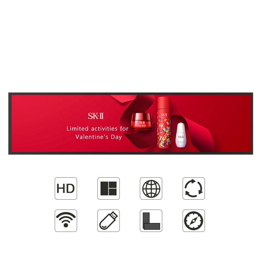 19.5 24.8 28.6 37 Inch Shelf Edge Display Screen Supermarkets Advertising Screen Stretched Bar LCD Display