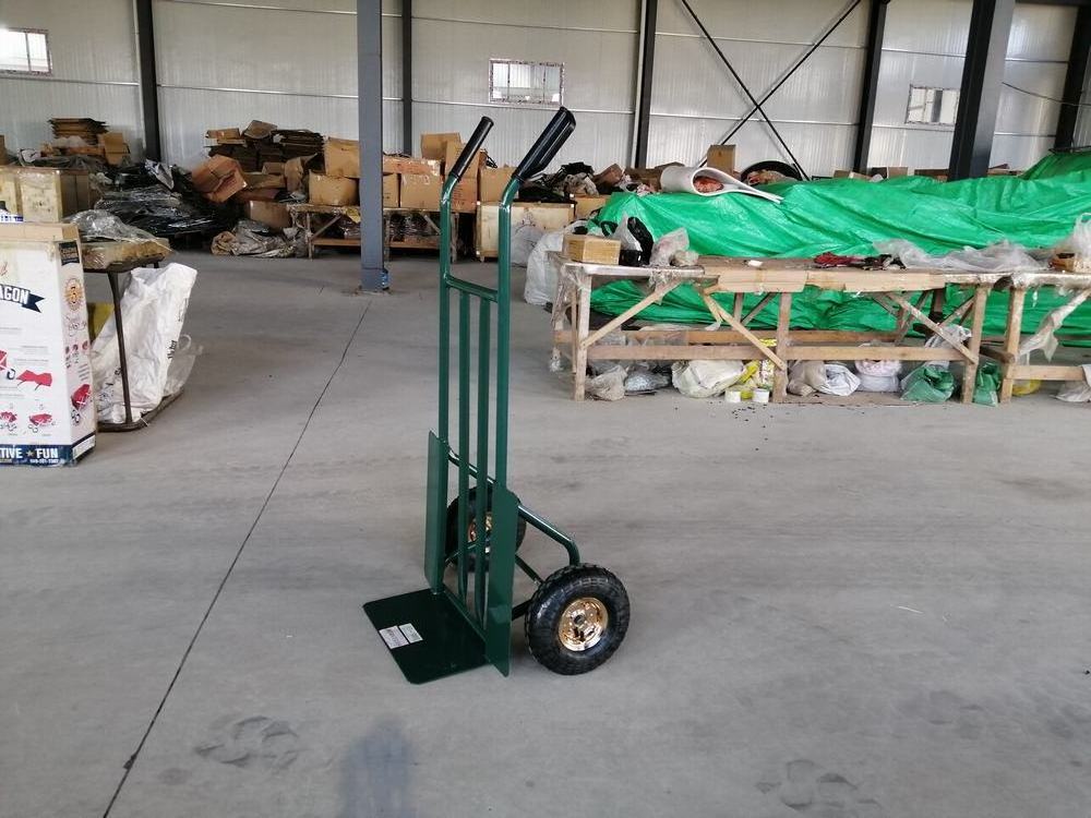 steel hand truck trolley cart with air pneumatic PU foam flat free solid rubber wheels for stock transport