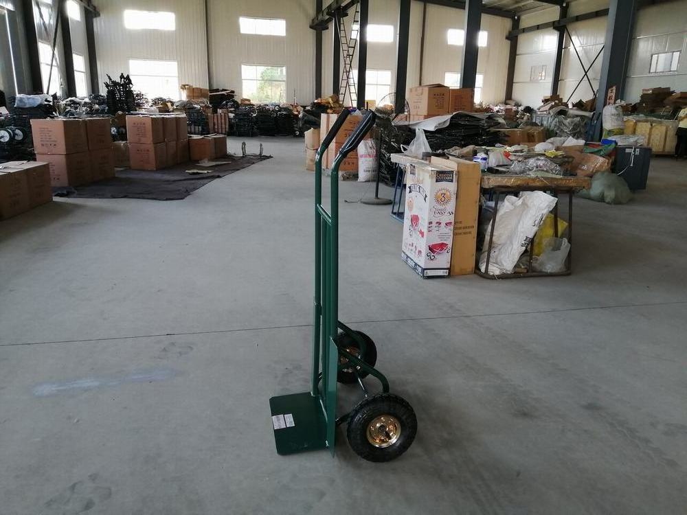 steel hand truck trolley cart with air pneumatic PU foam flat free solid rubber wheels for stock transport