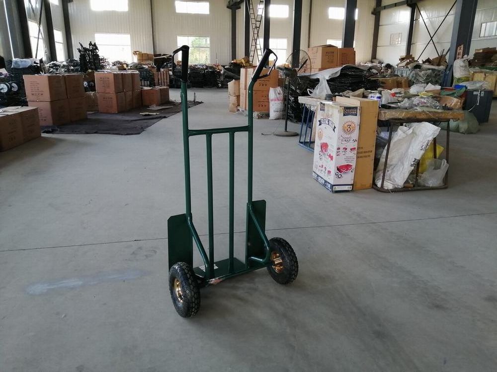 steel hand truck trolley cart with air pneumatic PU foam flat free solid rubber wheels for stock transport