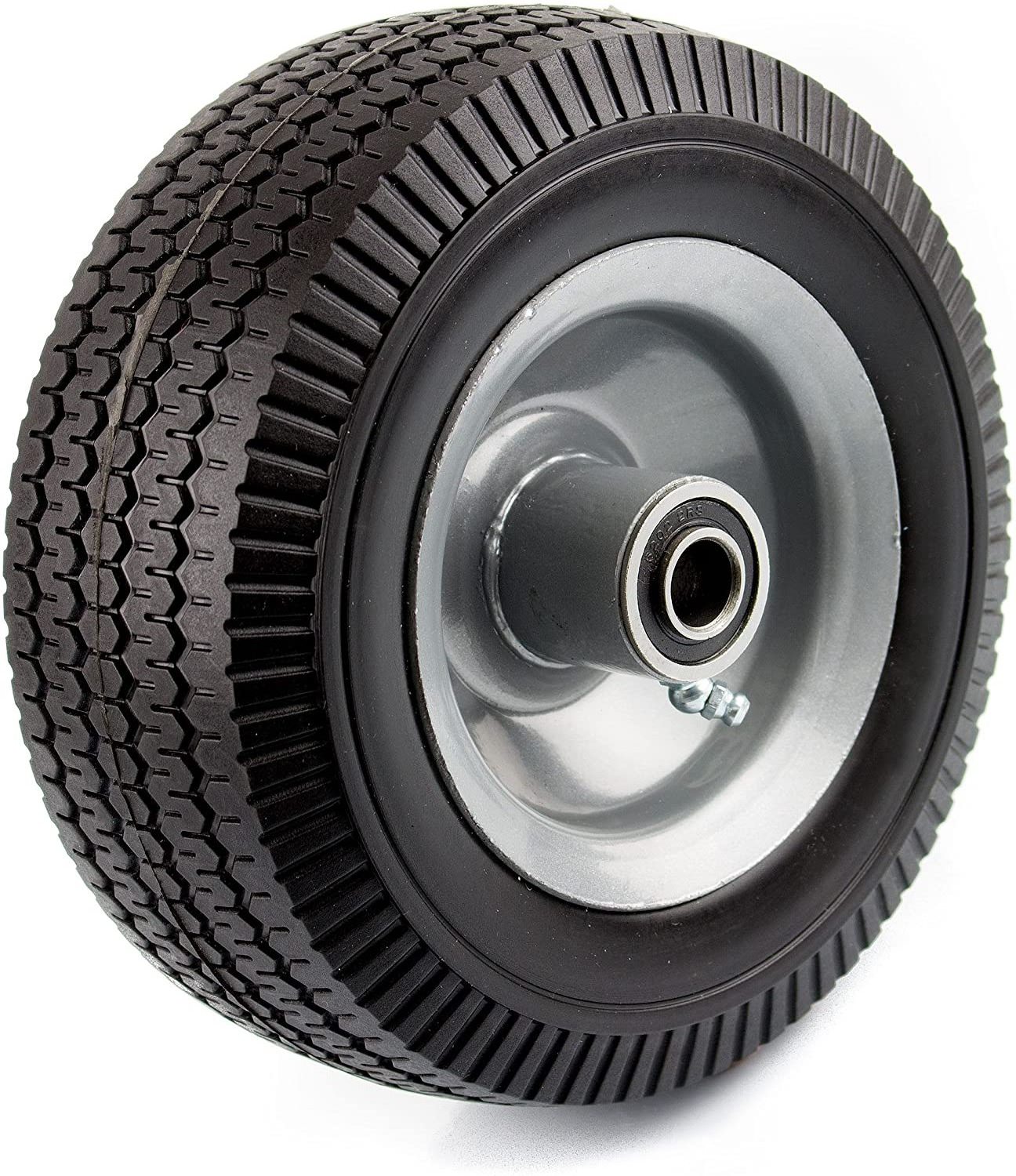 10 inch 3.50-4 polyurethane pu foam flat free solid rubber tire wheel with 12/16/20/25mm bearings all terrain