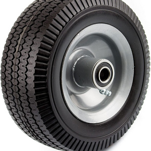 10 inch 3.50-4 polyurethane pu foam flat free solid rubber tire wheel with 12/16/20/25mm bearings all terrain