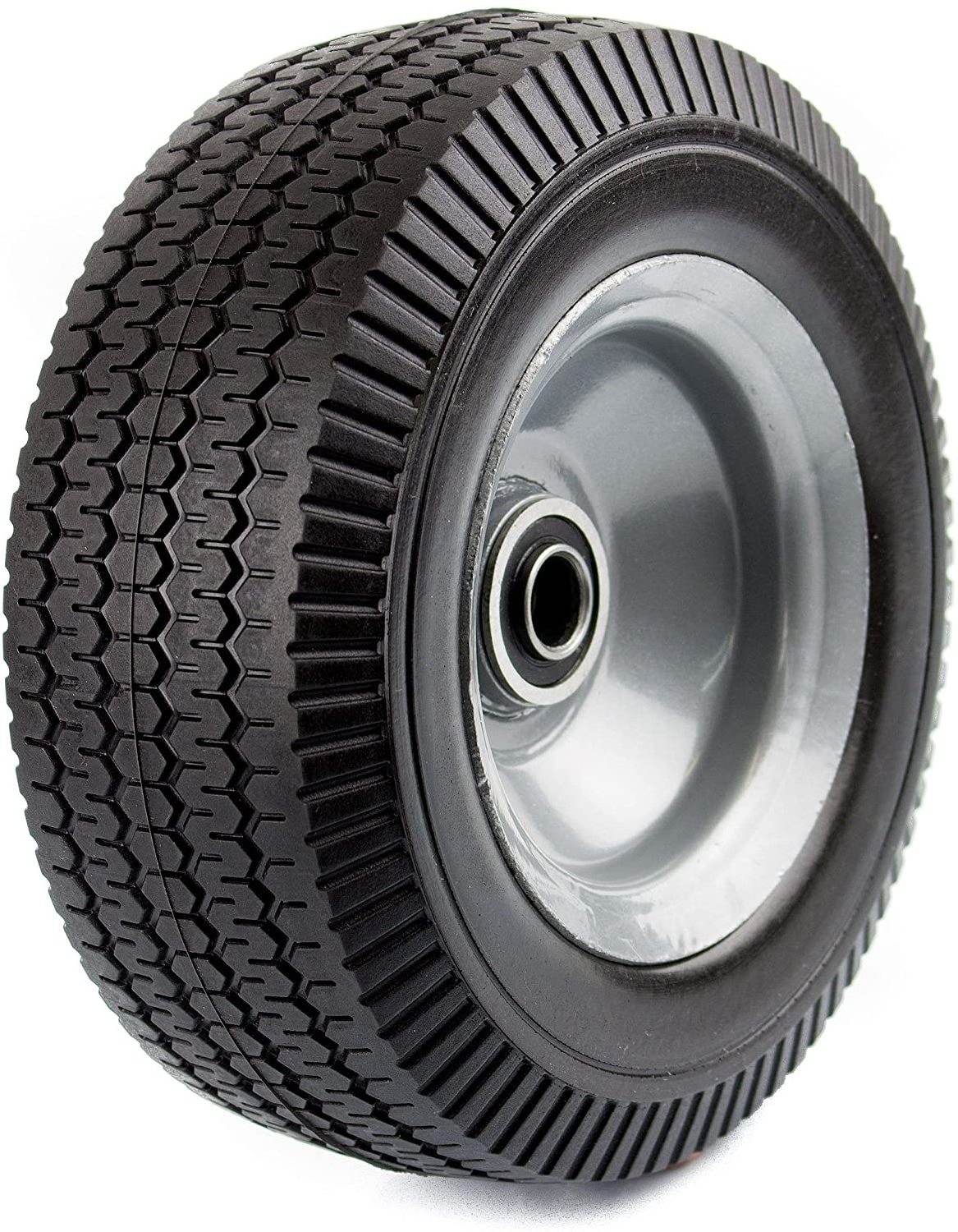 10 inch 3.50-4 polyurethane pu foam flat free solid rubber tire wheel with 12/16/20/25mm bearings all terrain