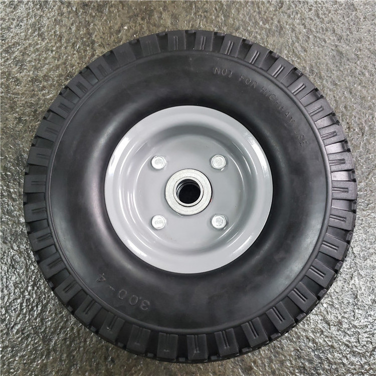 10 inch 3.00-4 polyurethane pu foam flat free solid rubber tire wheel with 12/16/20/25mm bearings all terrain