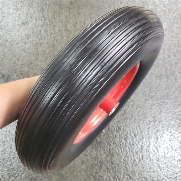 16 inch 4.00-8 polyurethane pu foam flat free solid rubber tire wheel with 12/16/20/25mm bearings all terrain